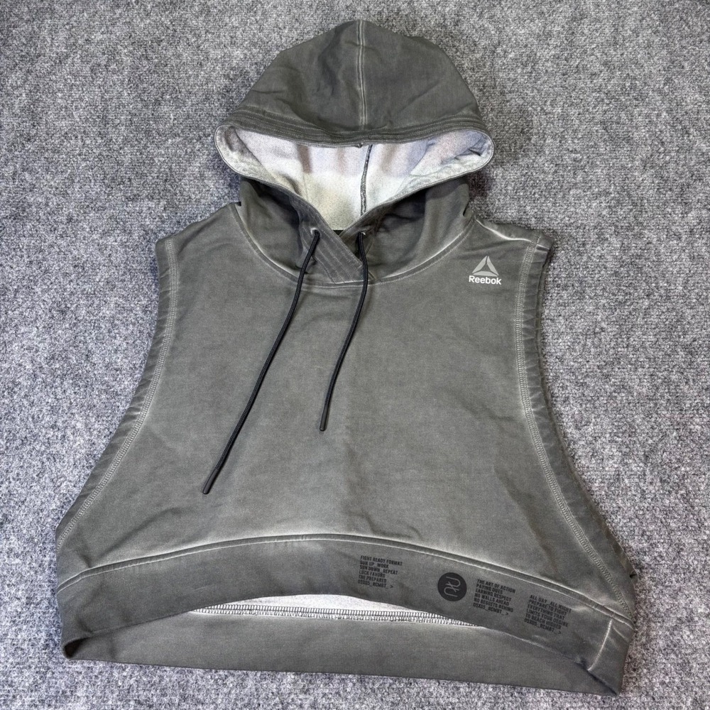 Reebok Combat Sleeveless Hoodie Women's M Gray Cropped Gym Training CrossFit